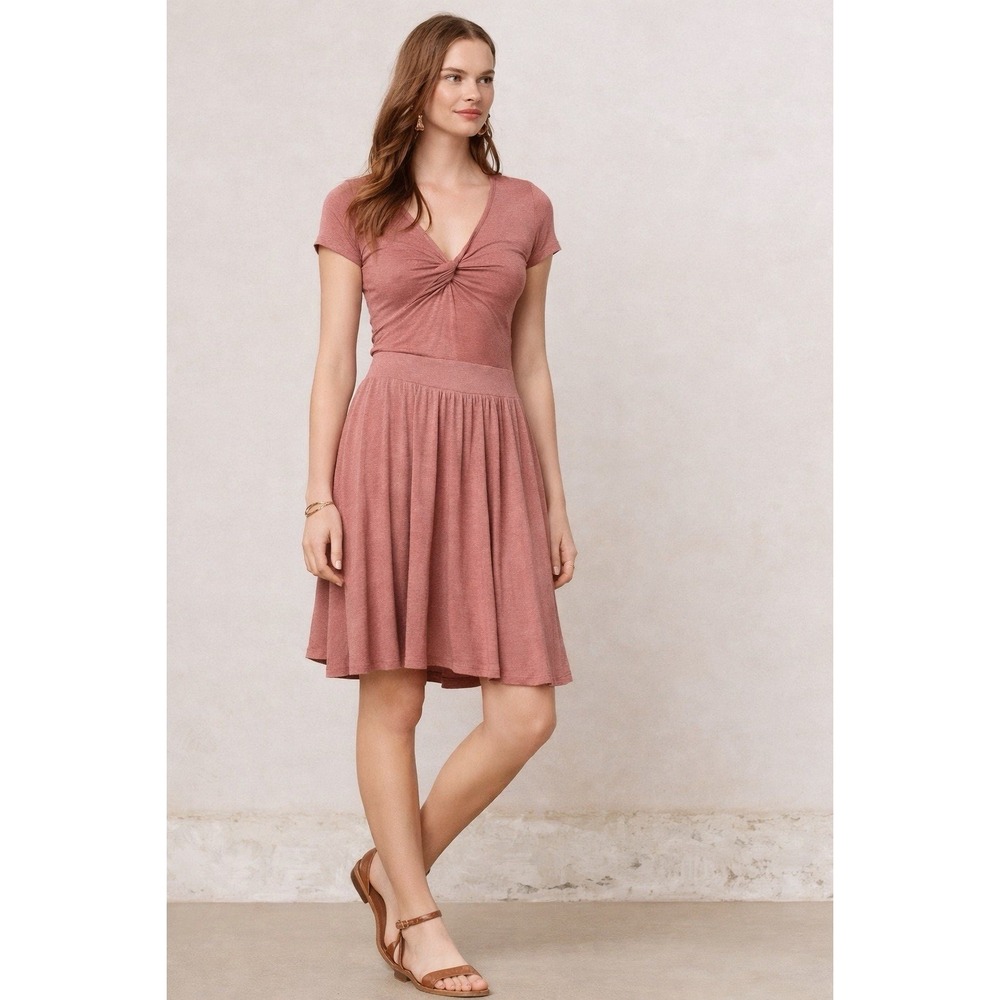 Anthropologie Dolan Knotted Taya Dress M Mauve Pink Twist Front Fit Flare Chic